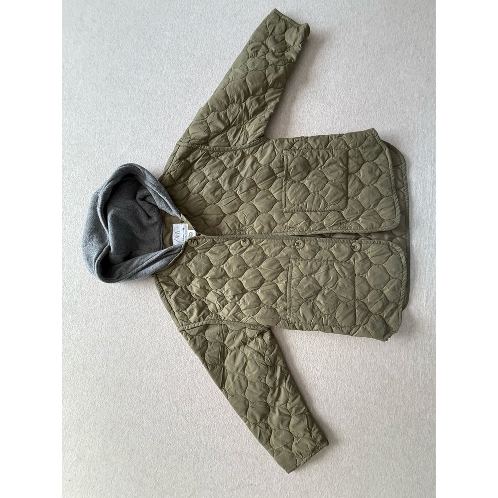 Zara Baby Disney Mickey Mouse Quilted Hooded Jacket Olive Green 3-4 Years